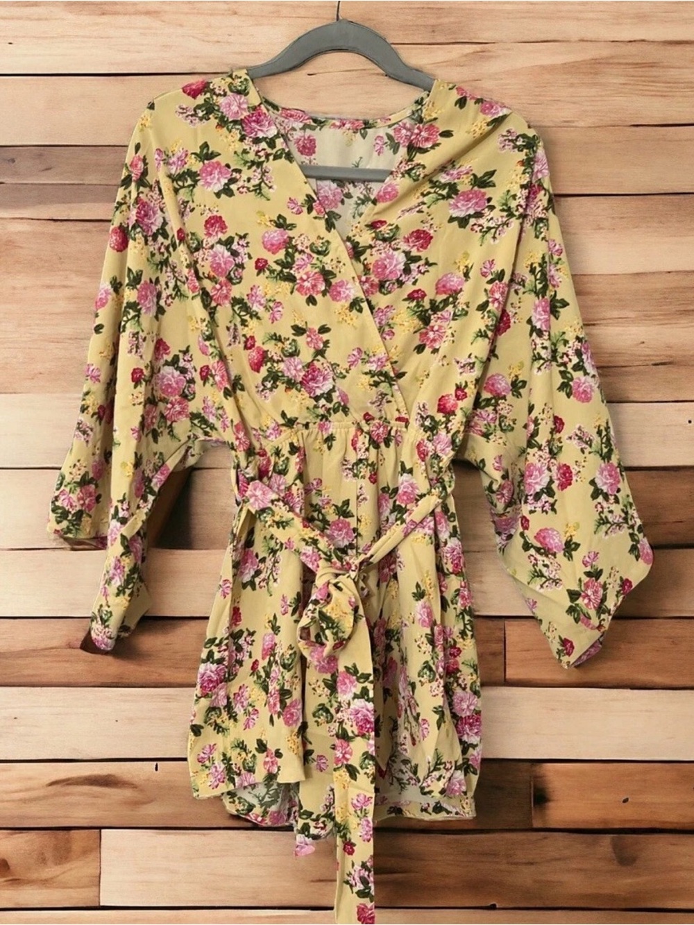 Floral Yellow Romper V-Neck Dolman Sleeves
